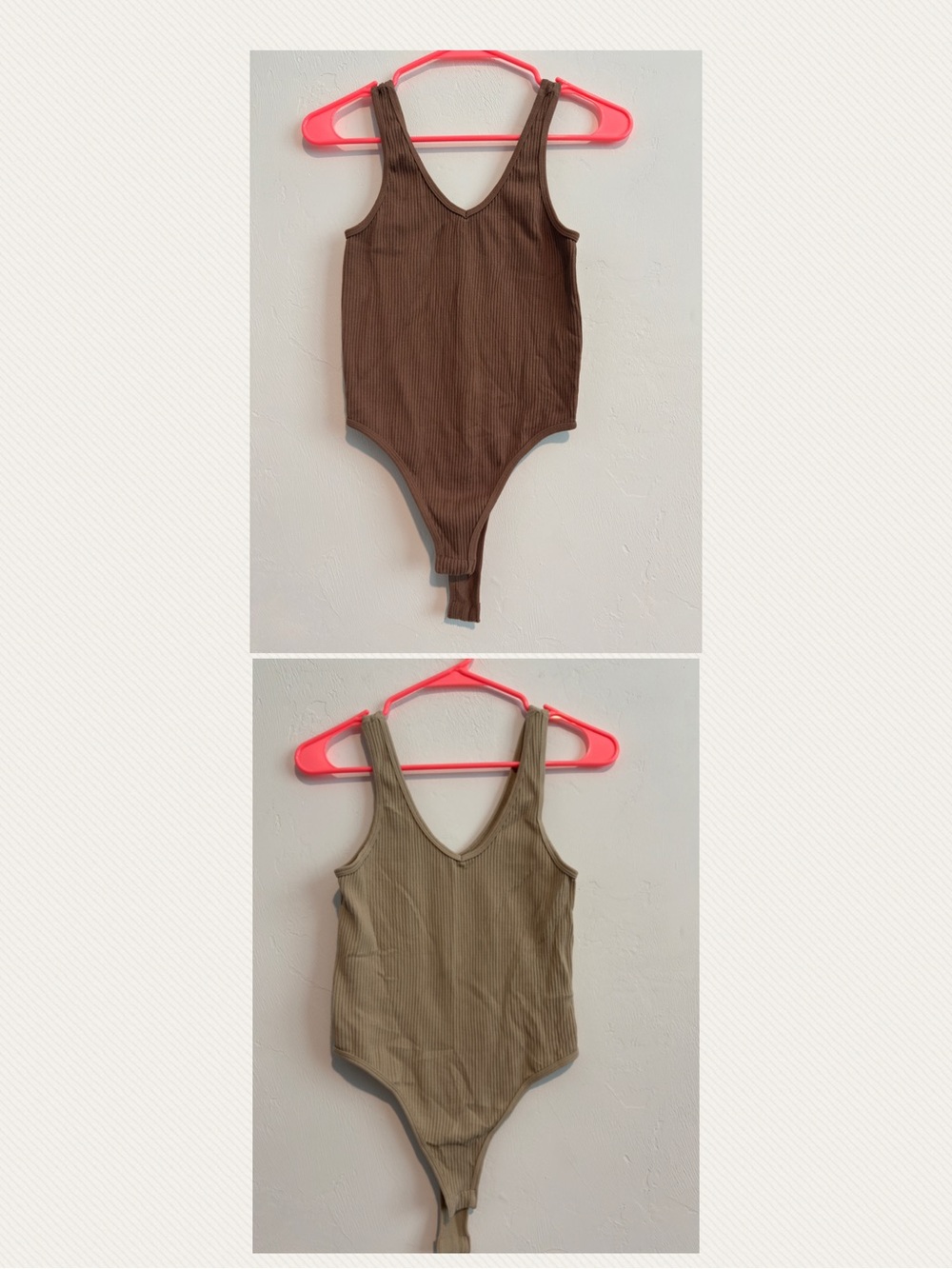 Gypsy & Jade 2 Ribbed V-Neck Tank Bodysuits Brown & Tan XS